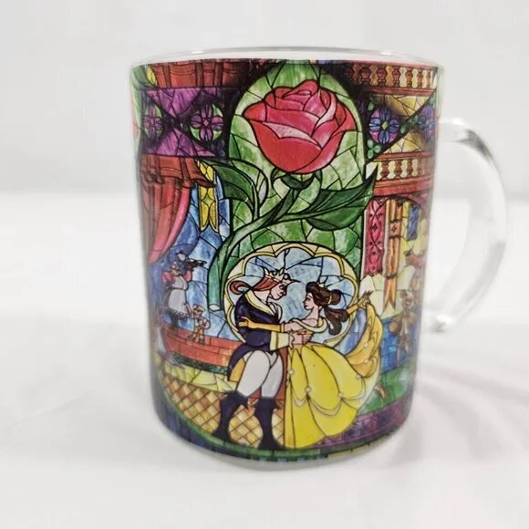 Disney Beauty & The Beast Belle Rose Window 17.5 Oz Stained Glass Coffee Tea Mug - Picture 13 of 17